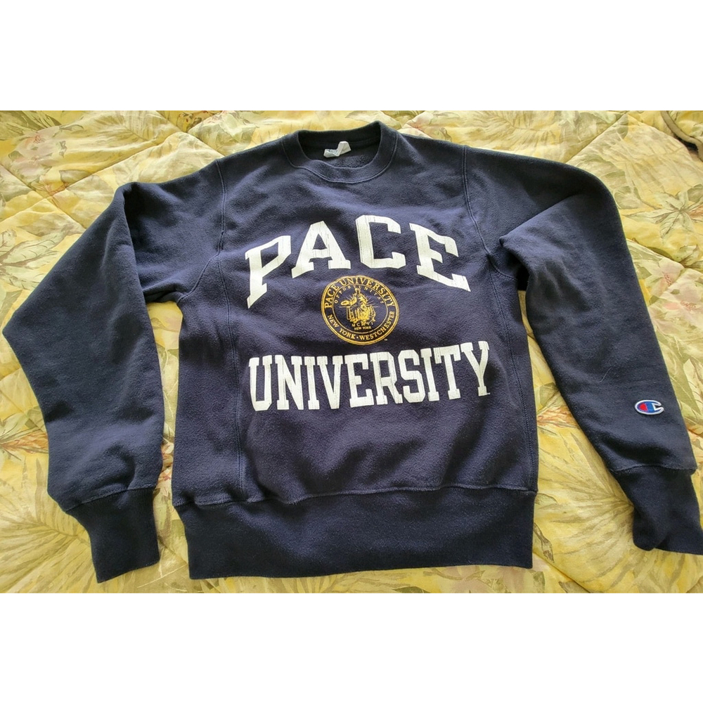 2000s Champion Reverse Weave Pace University College Navy Blue Crewneck Size XS